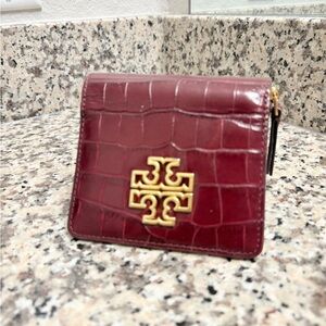 Tory Burch Burgundy Croc-Embossed Wallet